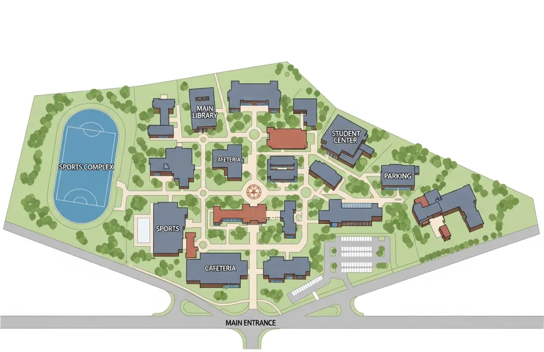 Shows a university campus map for PTE describe image.
