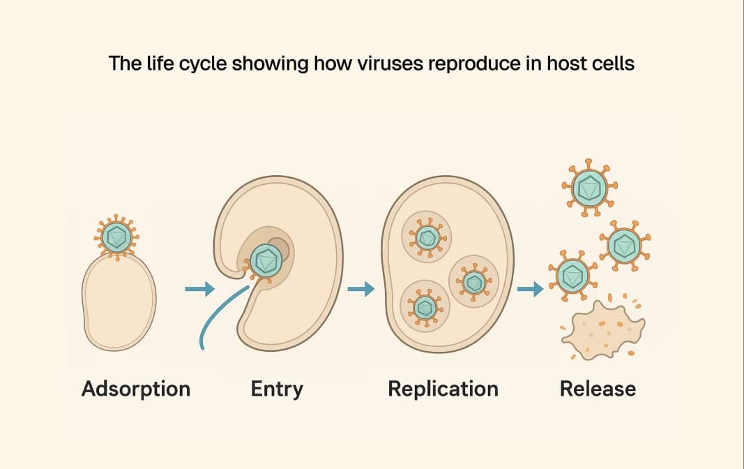 Shows a virus lifecycle diagram.